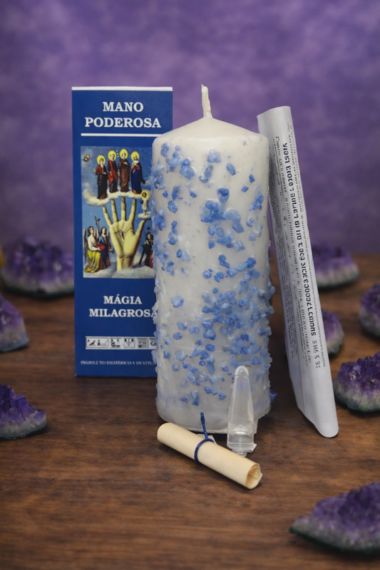 Velón Preparado Mano Poderosa – Protección, Fuerza Espiritual y Ayuda Divina