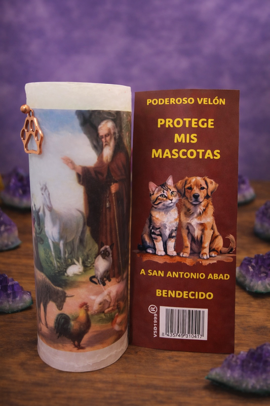 Poderoso Velón Protege Mis Mascotas San Antonio Abad – Protección Espiritual y Bendición para Animales