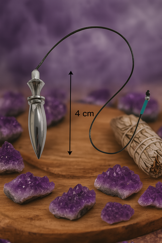 Péndulo Karnak con Testigo Plateado – Herramienta de Radiestesia Profesional