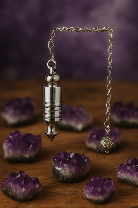 Péndulo Isis 5 Baterías Plateado para Radiestesia y Energía Espiritual