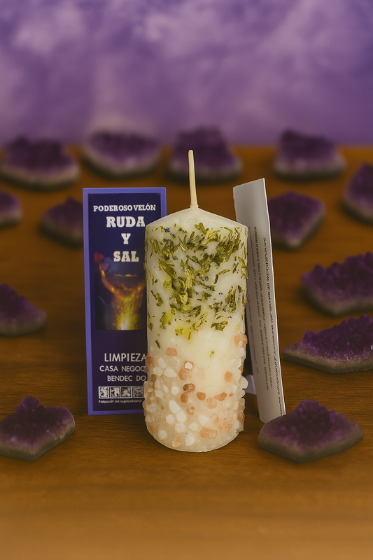 Velón Esotérico de Ruda y Sal – Limpieza Energética y Protección Espiritual