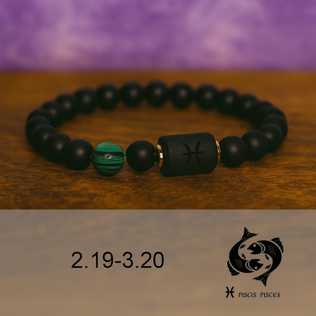 Pulsera Horóscopo Elástica con Piedra Natural de 8 mm con piedra Ágata – Signo Piscis