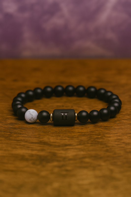 Pulsera Géminis con Piedra Natural | Elástica 8mm | Joyería Zodiacal Energética